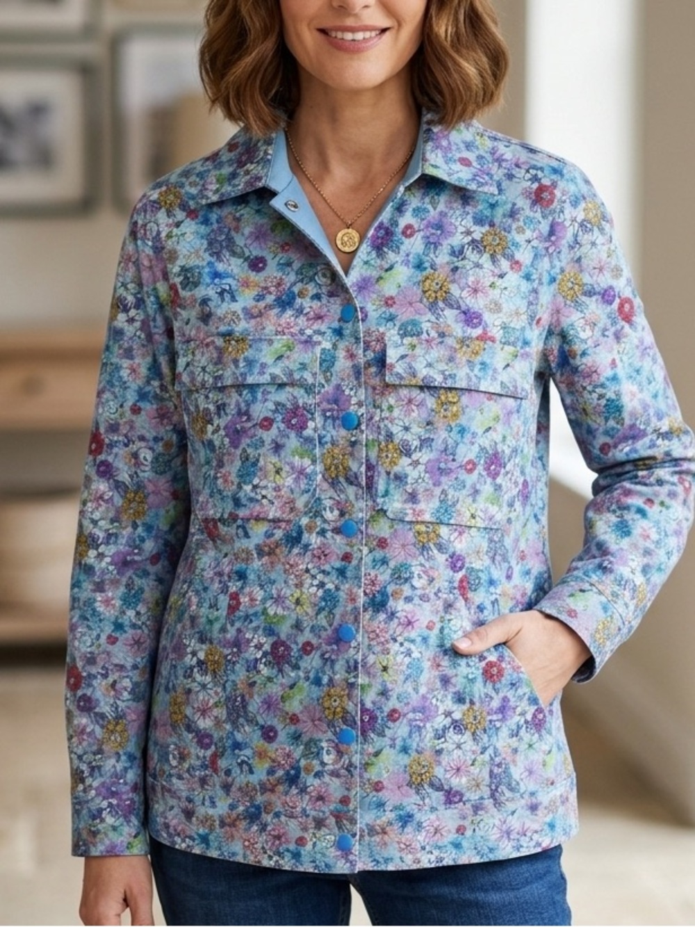 HILARY MACMILLAN Floral Waxed Cotton Jacket BNWOT Made in Canada